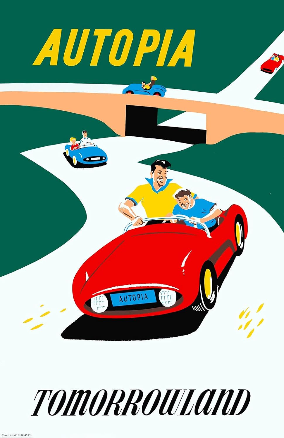 Prints Autopia Disneyland Poster (11x17) VintageTomorrowland Disney Ride Reproduction Wall Art Print