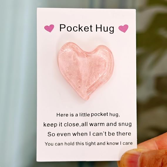 YOJO Pocket Hug Heart with Greeting Cards, Long Distance Relationship Gifts, Gifts for Boyfriend Girlfriend, I Love You Gift for Him Her (Pink)
