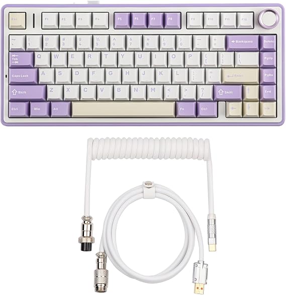 EPOMAKER x Aula F75 Gasket Mechanical Keyboard+Puff White Type C Detachable Mechanical Gaming Keyboard Cable