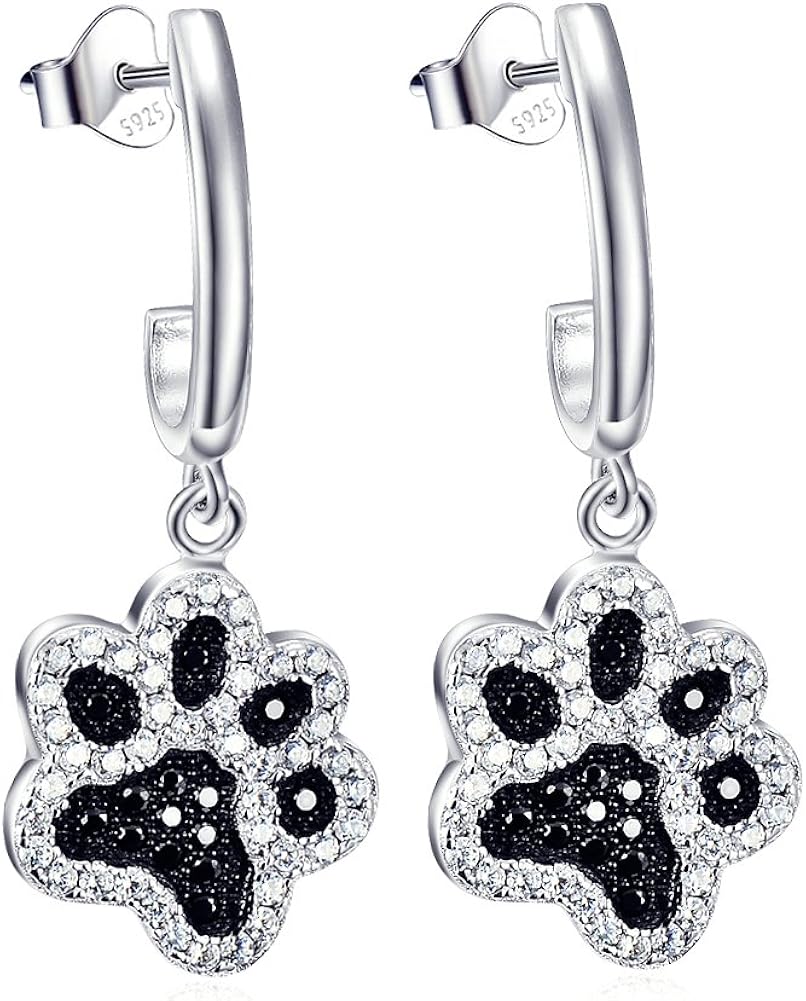 YFN Women Ladies Jewelry 925 Sterling Silver Two-tone Pet Puppy Paw Drop &Dangle Earrings Paw earring Dog Stud Earrings