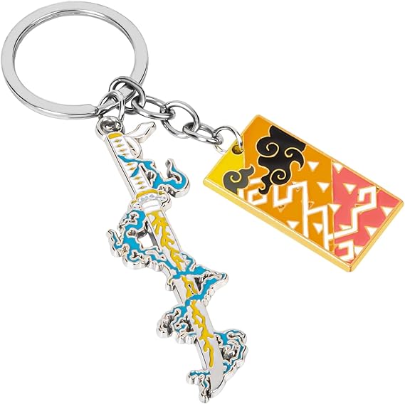 Demon Slayer Merch, Anime Keychain with Sword & Charm Plate, Demon Slayer Keychain & Gifts