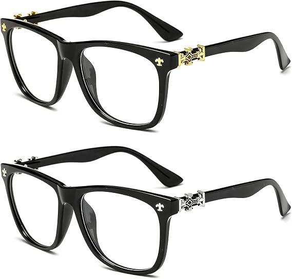 2Pcs Classic Black Glasses, Fashion Glasses for Men and Women, Thick Square Frame Eyewear for Daily Use
