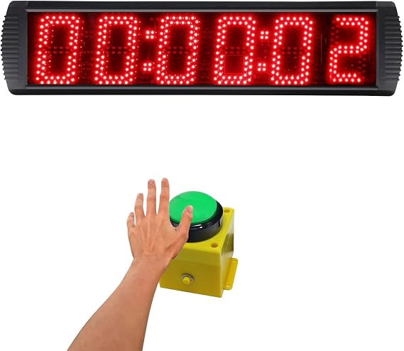 5 Inch 6-Digit LED Race Timer, Running Event Gym Timer for Countdown/Count Up, 12/24 Hour Real Time, Stopwatch with Remote Control, Portable Large Wall Clock(Button)