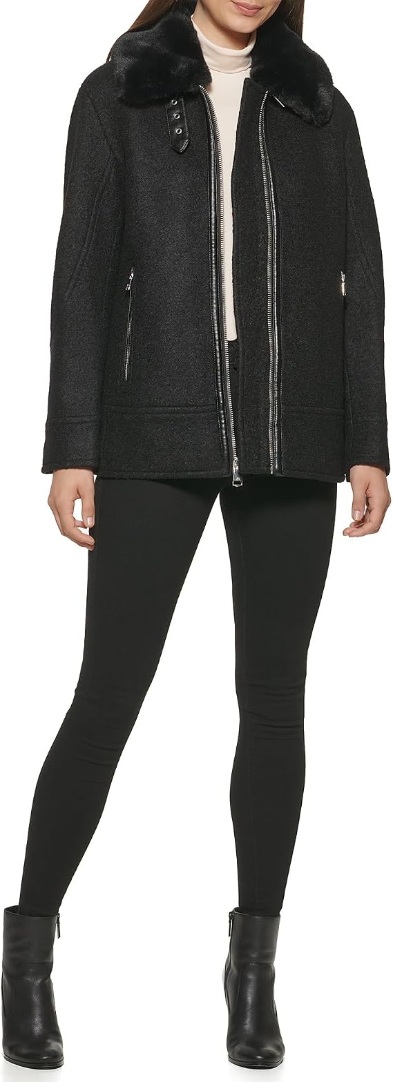 Kenneth Cole New York Women's Faux Fur Trim Jacket