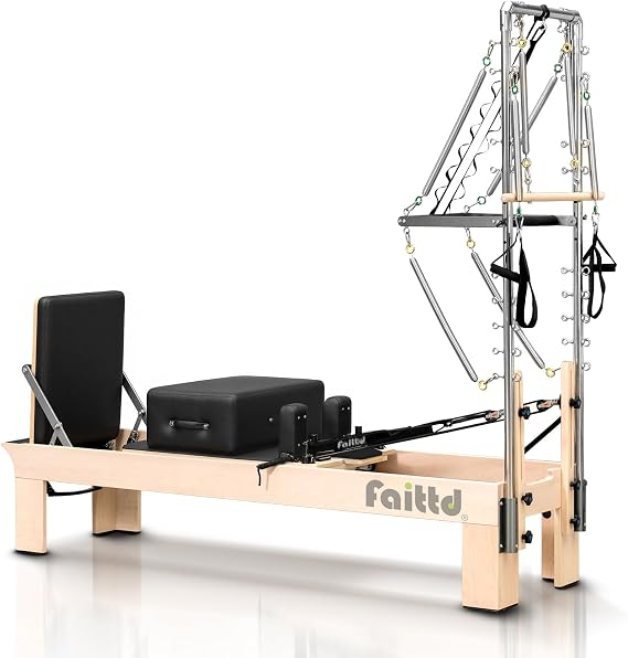 Studio Pilates Reformer , Pilates Reformer Machine for Home and Studio, Quick Change of Bar Positions, Spring Bar and Pulleys, Includes Jumping Board and Pilates Sitting Box