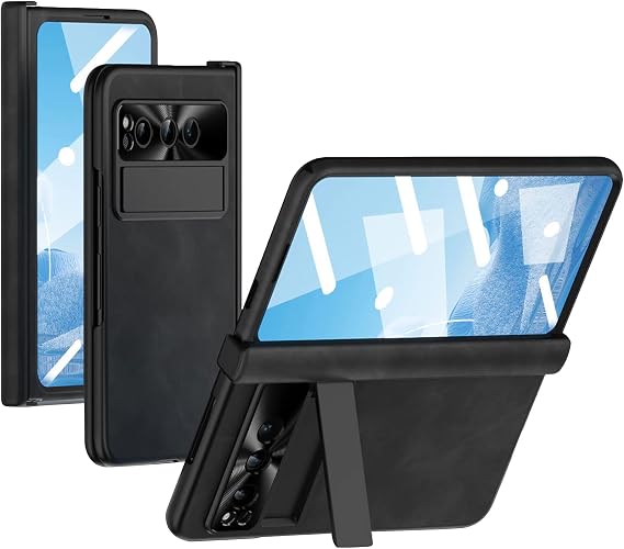 Ultra Thin Case for Google Pixel Fold, Hinge Protection Back Cover Supports Wireless Charging Screen Protector Luxury Case,Black