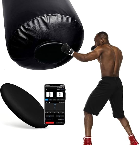 Smart Punching Bag Power Meter, Real-Time Punch & Kick Analyzer with Mobile App, Voice Feedback, Portable Training Equipment for Boxing, Martial Arts, Fitness Training Black