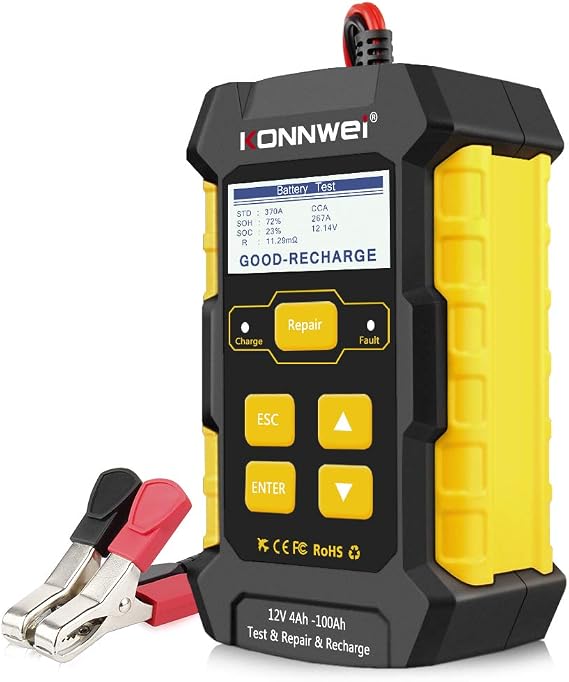 KONNWEI 3 in 1 Car Battery Charger, KW510 Battery Tester 12V 5-Amp Fully Automatic Smart Charger Automotive Pulse Repair Maintainer, Trickle Charger Battery Desulfator w/Temp Compensation