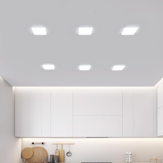DELIPOP 6 Pack 4.72 Inch LED Square Recessed Lighting, 6500K Ultra Thin Frameless Led Downlight Lighting, 20W Slim Panel Ceiling Light for Bathroom Kitchen Basement