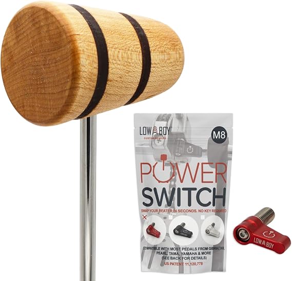 Standard Wood Low Boy Beater and M8 Red Power Switch Bundle (M8 Power Switch fits Gibraltar/Pearl/Yamaha/Tama pedals)
