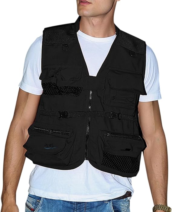 YOUTHUP Men's Lightweight Fishing Vest Work Travel Cargo Vest | Safari Multi Pockets for Casual Outdoor Jacket
