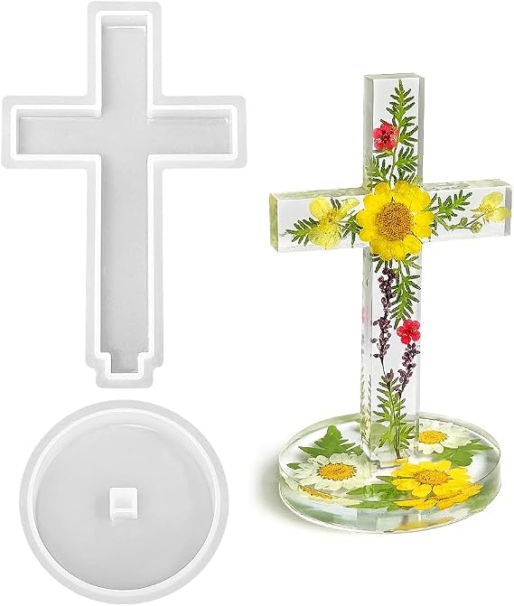 RESINWORLD 5'' Standing Cross Silicone Mold with Base, Crucifix Mold for Epoxy Resin