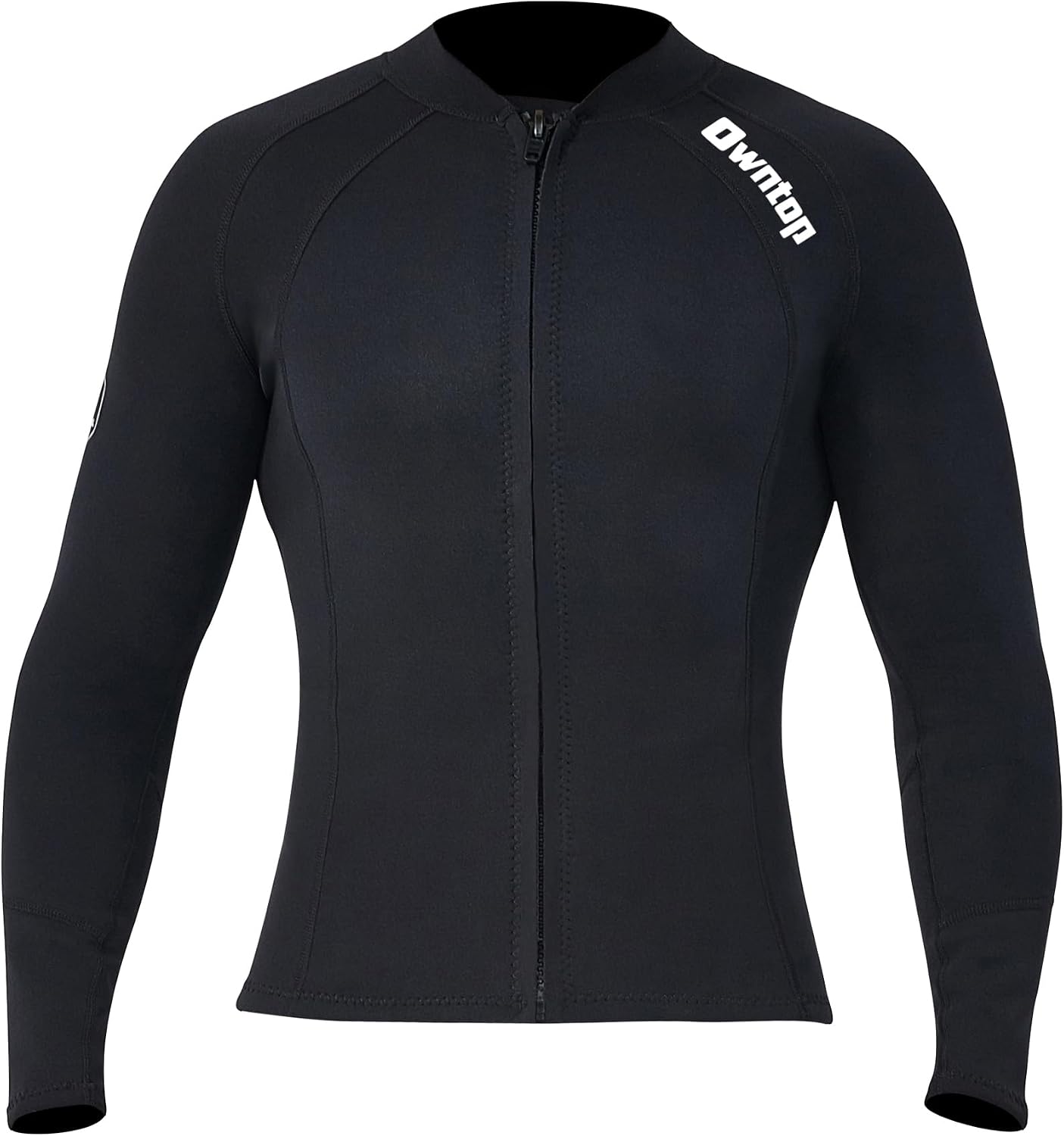 Owntop Wetsuit Top Men Women Wetsuit Jacket - 2mm Neoprene Long Sleeve Diving Suit, Front Zip Scuba Surfing Swimming Suit for Adult Youth, Men Black 3XL