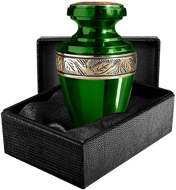 Trupoint Memorials Cremation Urns for Human Ashes, Funeral Memorial Urn for Male and Female, Decorative Burial Grecian Urn Collection for Adult Men & Women - Grecian Green and Gold, 1 Keepsake