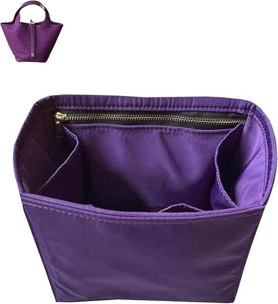 Purse Organizer Picotin 18 22 26 Insert Bags Organizer Makeup Handbag Organize Inner Purse Portable base shaper Premium Nylon (Picotin 26, Purple)