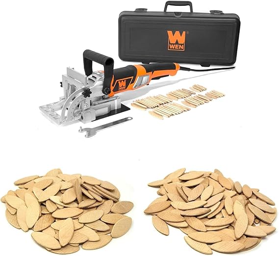 WEN JN8504 8.5-Amp Plate and Biscuit Joiner with Case and Biscuits & WEN 20 Birch Wood Biscuits for Woodworking, 100 Pack (JN122B) & WEN 10 Birch Wood Biscuits for Woodworking, 100 Pack (JN111B)