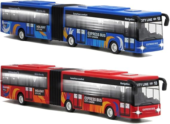Crelloci City Bus Toy for Kids, Die Cast Alloy Pull Back Vehicles, Metro Articulated Electric Bus with Sounds and Lights, Model Cars Toys Educational Gift for Kids Boys Girls Ages 3+