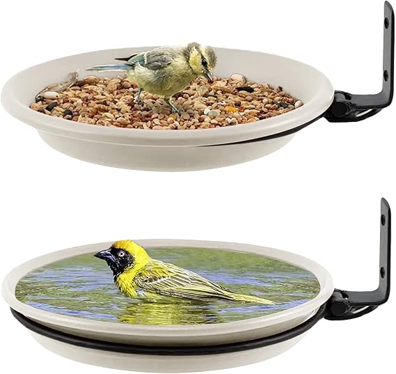 2 Piece Wall Mounted Bird Feeder, Bird Bath for Garden, Hanging Bird Bath, Fence Deck Bird Feeder Tray, Attracting Wild Birds, Bird Table Bird Water Feeder for Installed on Trees,Balcony,Outdoor Walls