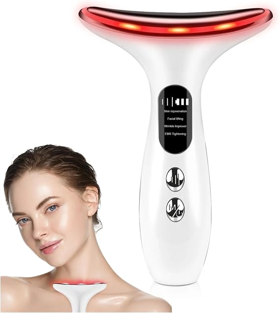 Led Ekranlı Yüz ve Boyun Kırışıklık Giderici Masaj Aleti, 3 Farklı Renk Etkili Mod, Titreşimli Cilt Sıkılaştırıcı Cihaz, Boyun ve Gıdı Zayıflatıcı Etki, Yüz Şekillendirici, Cilt Güzelleştirme Cihazı