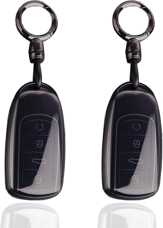 2 Pack Universal TPU Key Fob Cover Compatible with Jaecoo J7 J8 J9, Car Accessories Waterproof and Drop-Resistant Car Key Holder Protector Case with Keychains Black