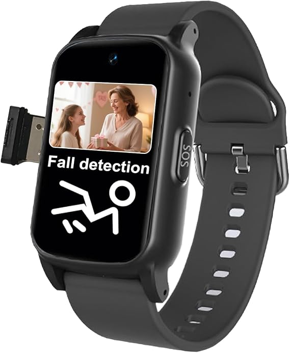 Personal Alarms for Elderly Fall Alert Devices for Elderly Smart Watch for Seniors with HD Video Call Fall Detection for Parents And EldersBlack,1.25 * 0.57 * 2.22inch
