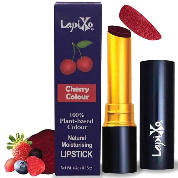 LAPIXO 100% Plant-based Color Lipstick, Unique Formula, Natural + Moisturizing | Non-Toxic, All Food Ingredients, Antioxidant-rich, Natural Matte Vibrant Color, 4.4g/0.15oz (Cherry color)