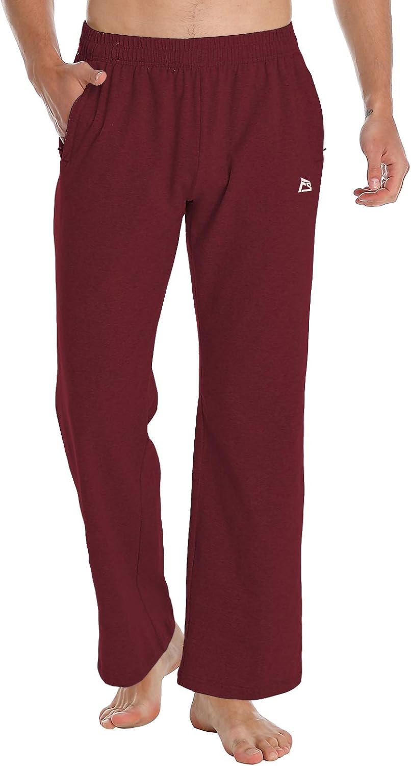 FEDTOSING Mens Joggers Sweatpants Open Hem Tracksuit Bottoms Cotton Gym Yoga Trousers with Zip Pockets