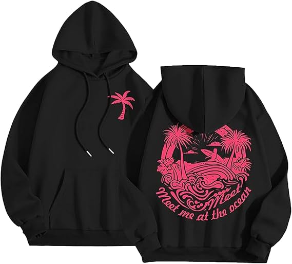 Cute Palm Puff Hoodie, Preppy Sweatshirts, Meet at The Ocean Hoodies, Gift for Women