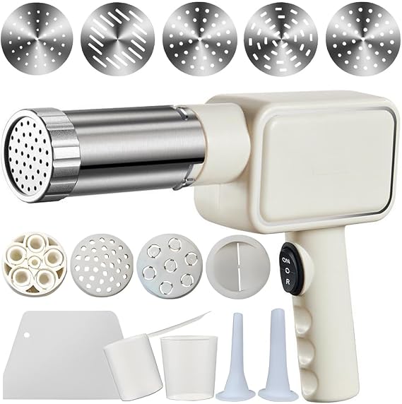 Electric Pasta Maker, Handheld Pasta Maker Machine, All-In-One Cordless Noodle Machine, with Shaping Molds And Cutter,White