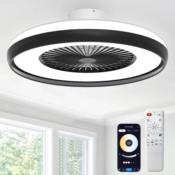 24 Bladeless Ceiling Fan with Light, Enclosed Ceiling Fan with Remote