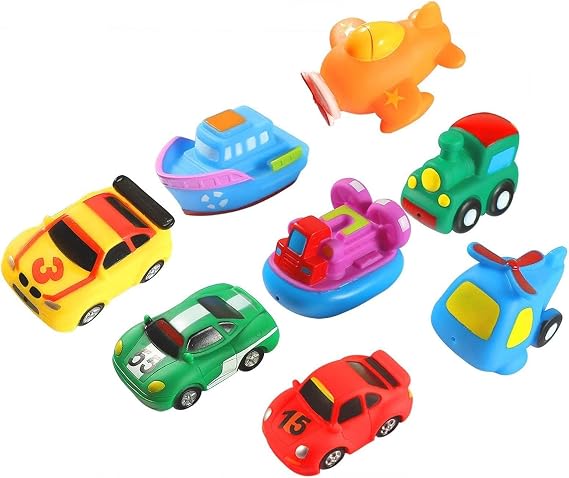Bath Squirt Toys Rubber Floating Boats Set for Toddlers 8 Pack Water Game Learning Educational Toy For Kids Toddlers