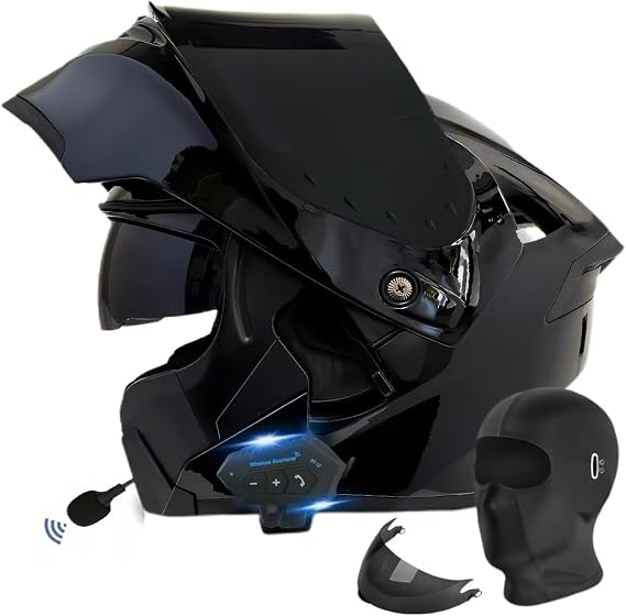 Bluetooth Motorcycle Helmet,Modular Motorcycle Helmet with Bluetooth,DOT Approved Dual Visor Full Face Flip up Bluetooth Integrated Motorcycle Helmets for Adults Men Women