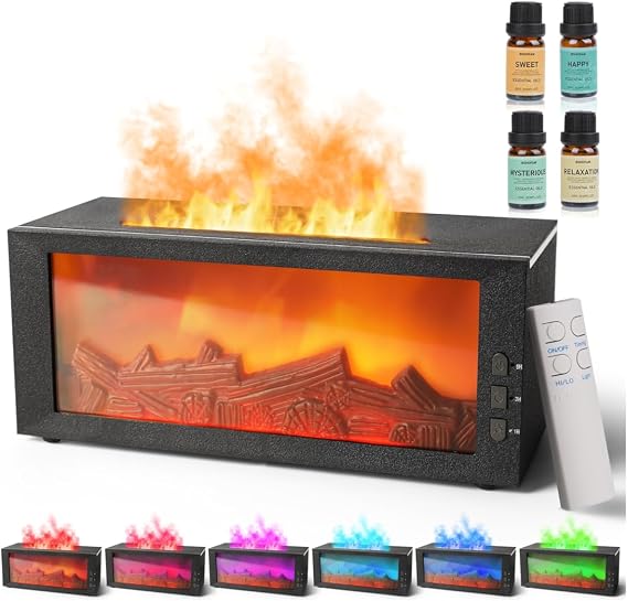 Fireplace Essential Oil Aroma Diffuser 300ML,Flame Aromatherapy Humidifier