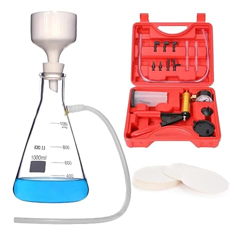 500 ml Vacuum Filtering Kit Lab Vacuum Filtration Distillation Apparatus with Vacuum Filtration Pump, Filtering Flask, Buchner Funnel, Filter Papers, Rubber Tubing and Stopper (500ML)