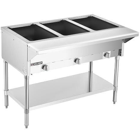 WILPREP 3 Well Natural Gas Food Warmer, 10,500BTU Commercial Gas Steam Table with 8" Cutting Board & Storage Shelf, 44" LP NG Stainless Steel Steam Table Food Warmer for Catering Buffets Restaurants