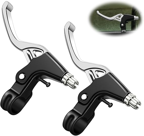 QKTYB 1 Pair Bicycle Brake Levers Universal Full Aluminium Alloy BMX Brake Levers Hand Brakes for MTB/BMX Mountain Road Bike Bicycles Brake Handle 2.2cm Diameter (Silver)