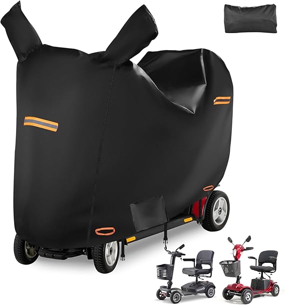 Mobility Scooter Covers Waterproof Heavy Duty with Rearview Mirror Pockets & Reflective Strips,420D Oxford Fabric SRIMMIT Scooter Cover,Windproof Buckles,Air Vents,Universal Fit - L 49" x 23"x 39"
