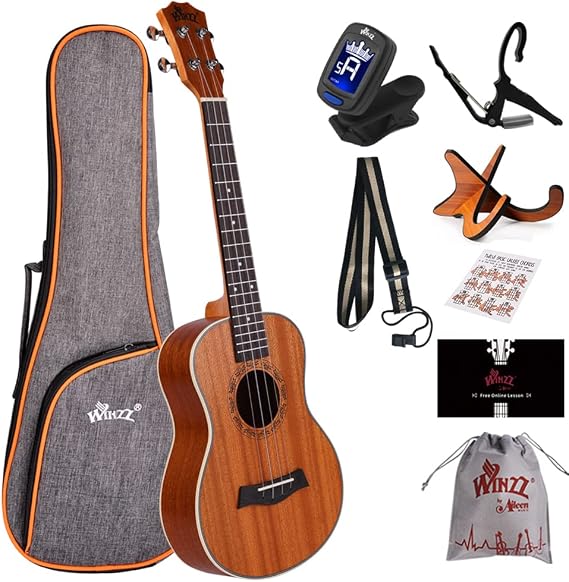 Winzz Tenor Ukulele 26 Inch for Adults Beginners, Mahogany Wooden Ukulele Starter Kit with Stand and Capo