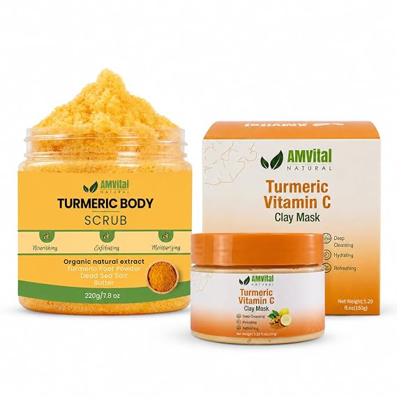 AMVital Turmeric Body Care Duo, Body Scrub and Clay Mask Set