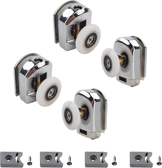 25mm Shower Door Rollers, 4PCS Sliding Shower Doors Wheels for Curved Doors Glass Doors 4-6mm, 2 Top and 2 Bottom Shower Wheels in Chrome Shower Door Fixing Pulleys