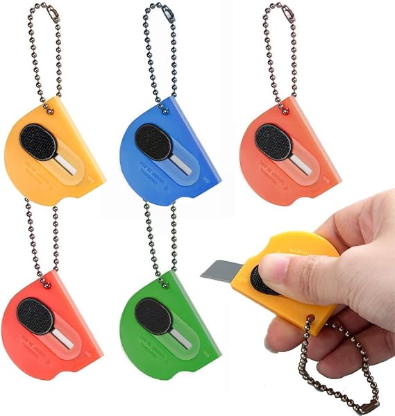 6 pack Mini Portable Utility Office Keychain with auto Retractable Blade Pocket Knives Letter Opener Small Box Cutter (MIX COLOUR 6PCS)