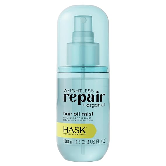 HASK Weightless Repair + Argan Hair Oil Mist | Lightweight Moisture, Smooths Frizz, Adds Shine | Sulfate, Paraben, Cruelty Free, Color Safe, Vegan, 3.3 fl oz