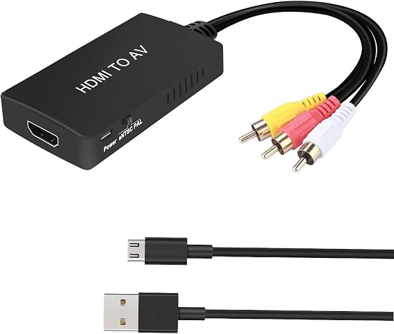 HDMI to RCA Converter, HDMI to AV 3RCA CVBs Composite Video Audio Converter Adapter Supports PAL/NTSC for TV Stick, Roku, Android TV Box, DVD ect, Black