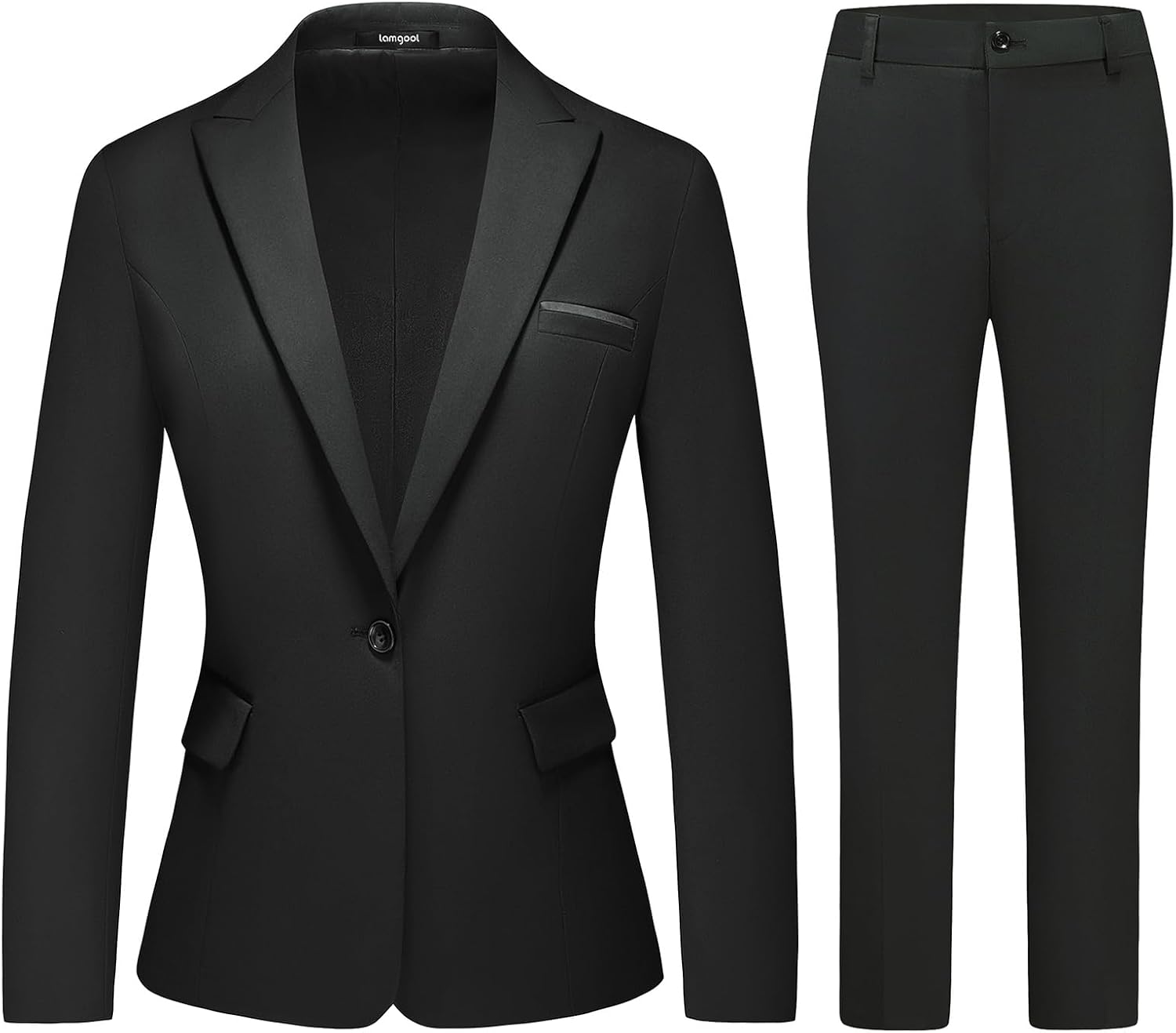 Lamgool Womens Suit 2 Piece Set Business One Button Peak Lapel Blazer Jacket with Pants for Office Ladies