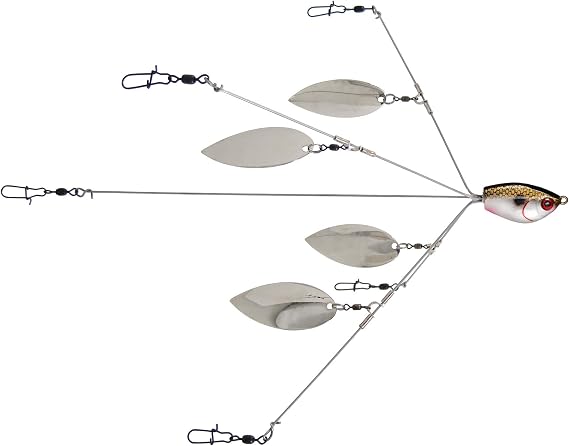Yum Lures Yumbrella Castable Multi-Lure Umbrella Rig for Bass Fishing by Bait School Technology, Flash Mob - Willow Blades