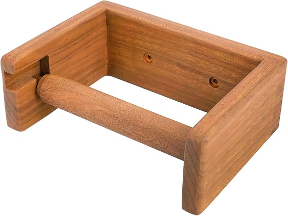 Teak Wood Wall Mounted Toilet Paper Holder,Wooden Toilet Paper Holder,Adhesive Bathroom Tissue Holder,Wood Toilet Paper Roll Holder Tissue Holder for Bathroom
