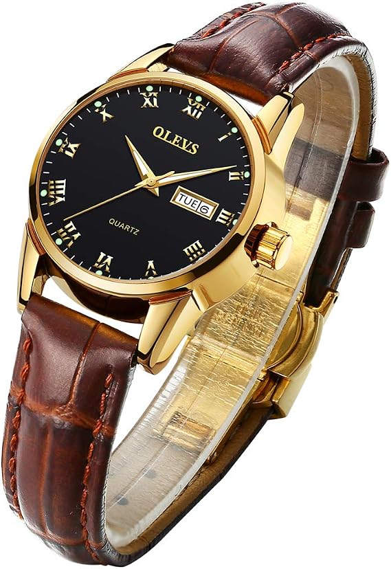 OLEVS Women's Business Dress Watches for Ladies Female Brown Leather Strap Small Face Dress Analog Quartz Wrist Watch with Calendar Day Date Waterproof Luminous Gift Classic Casual Retro Band