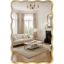 Wavy Mirror, Gold Wall Mirror Rectangular - Large Metal Frame, Decorative Mirror for Bathroom Vanity, Living Room, Bedroom & Entryway - Modern Full Length Wall Mounted Mirror