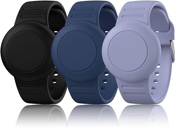 3 Pack Waterproof Air Tag Bracelet for Kids, Soft Silicone Air tag Holder for Apple AirTag (2nd Gen & 1st), Adjustable Anti Lost Watch Band for Kids 3 Years Old and up (Black/Navy Blue/Bluegrey)