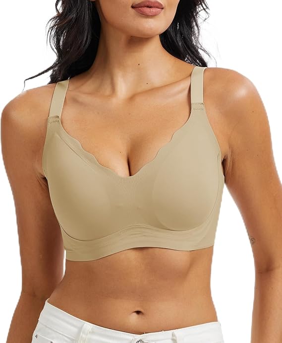 Womens Seamless Push Up Bra Wireless Full Coverage Bralette Plunge Comfort Wireless Sculpted T-Shirt Bra